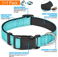 Ladoogo Reflective Dog Collar Padded with Soft Neoprene - Turquoise / Medium - image 3