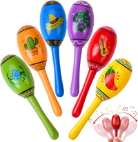 JOYIN 6 pack mini wooden maracas for kids in bright fiesta colors