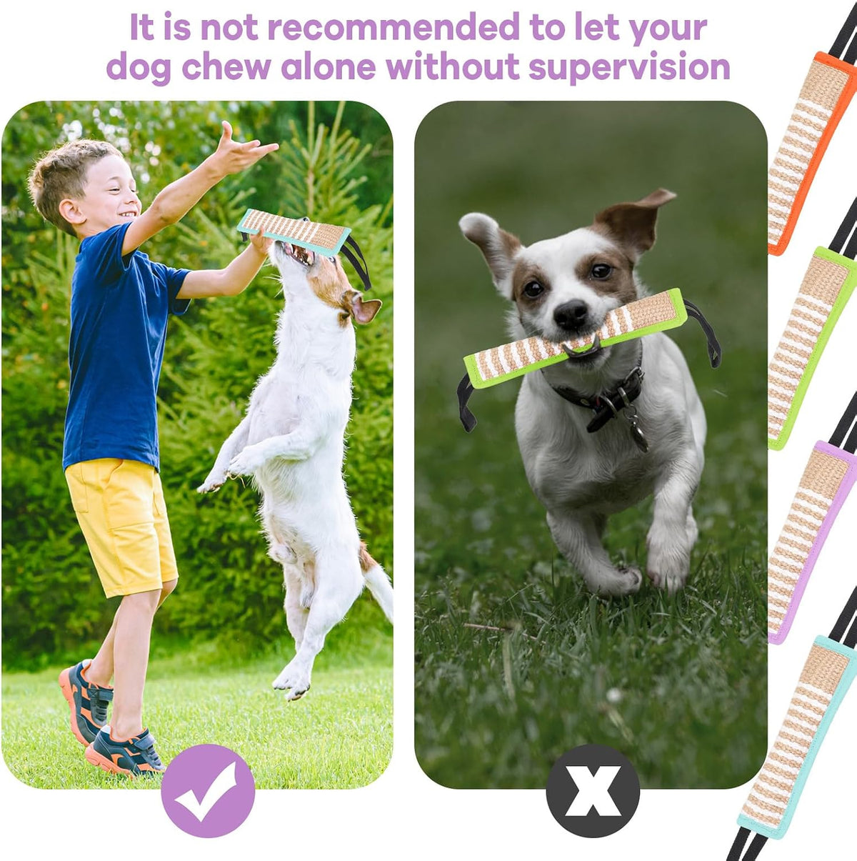 Kacctyen 4 Pack Jute Dog Tug Toys, 11.8" Tug of War Rope Toy - Pastel / 4 - image 4