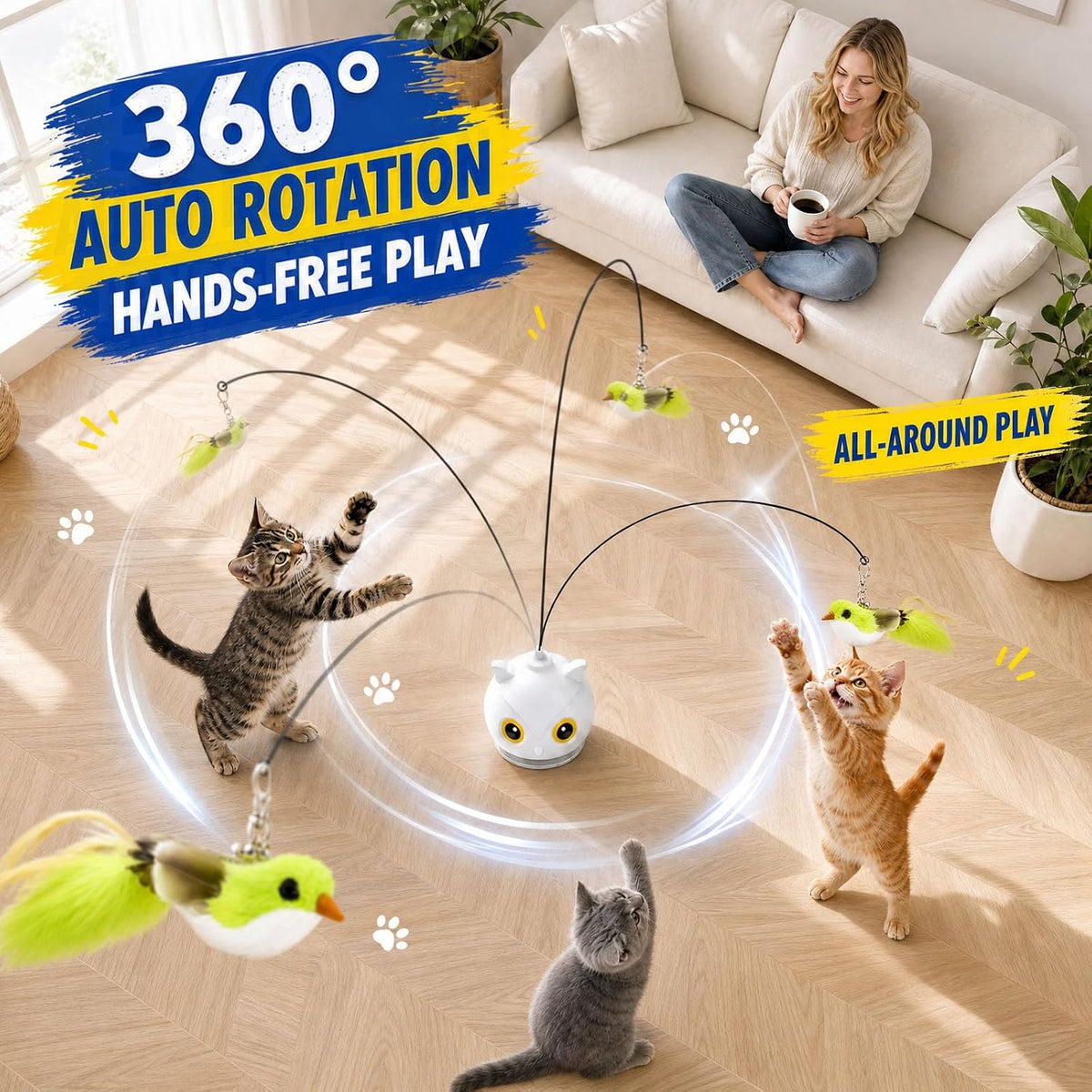 Interactive Cat Toy for Indoor Cats, Automatic Flying Bird Toy – Essentials for Cats - White - image 2