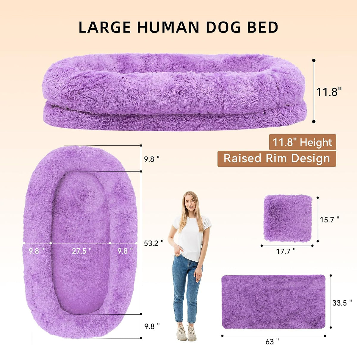 Grey Human Dog Bed, 71''x45''x12'' Size Fits Adult and Pet - Purple - image 2