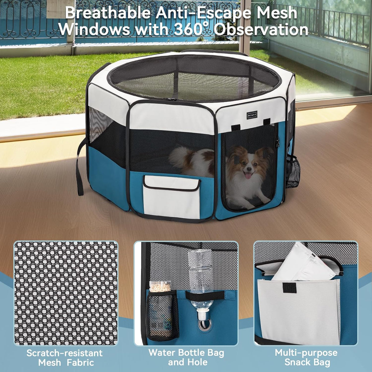 PETSFIT Portable Dog Playpen 36", Removable Waterproof Mat - Blue / Small (29.5"x29.5"x16.5") - image 2