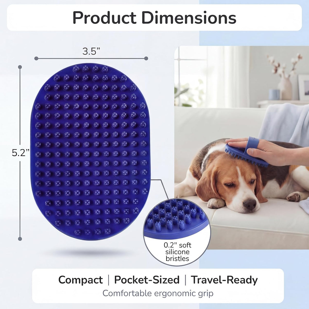 Pets&Goods Rubber Grooming Brush for Dogs & Cats - Blue - image 3