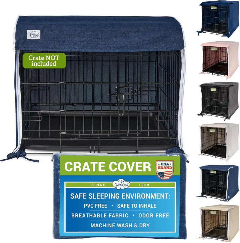 Pet Dreams Dog Crate Cover, Khaki, XX Large, 48" – Essentials for Dogs - Denim Blue / 24.0"L x 18.0"W x 19.0"H