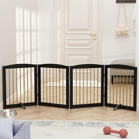 Freestanding Pet Gate for Dogs, Foldable Wooden Dog Gate for House, Indoor Dog Gate for Stairs, Doorways, Step Over Pet Puppy Safety Fence, 80 Inch Wide, 4 Panels 24", Black & Gold