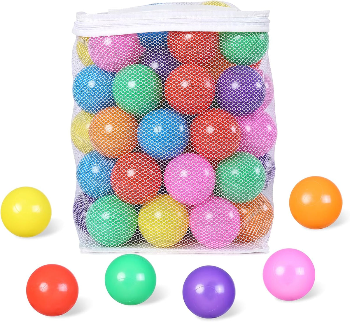 Guesvot 50 rainbow ball pit balls, 2.75 inch, with reusable storage bag - view 14