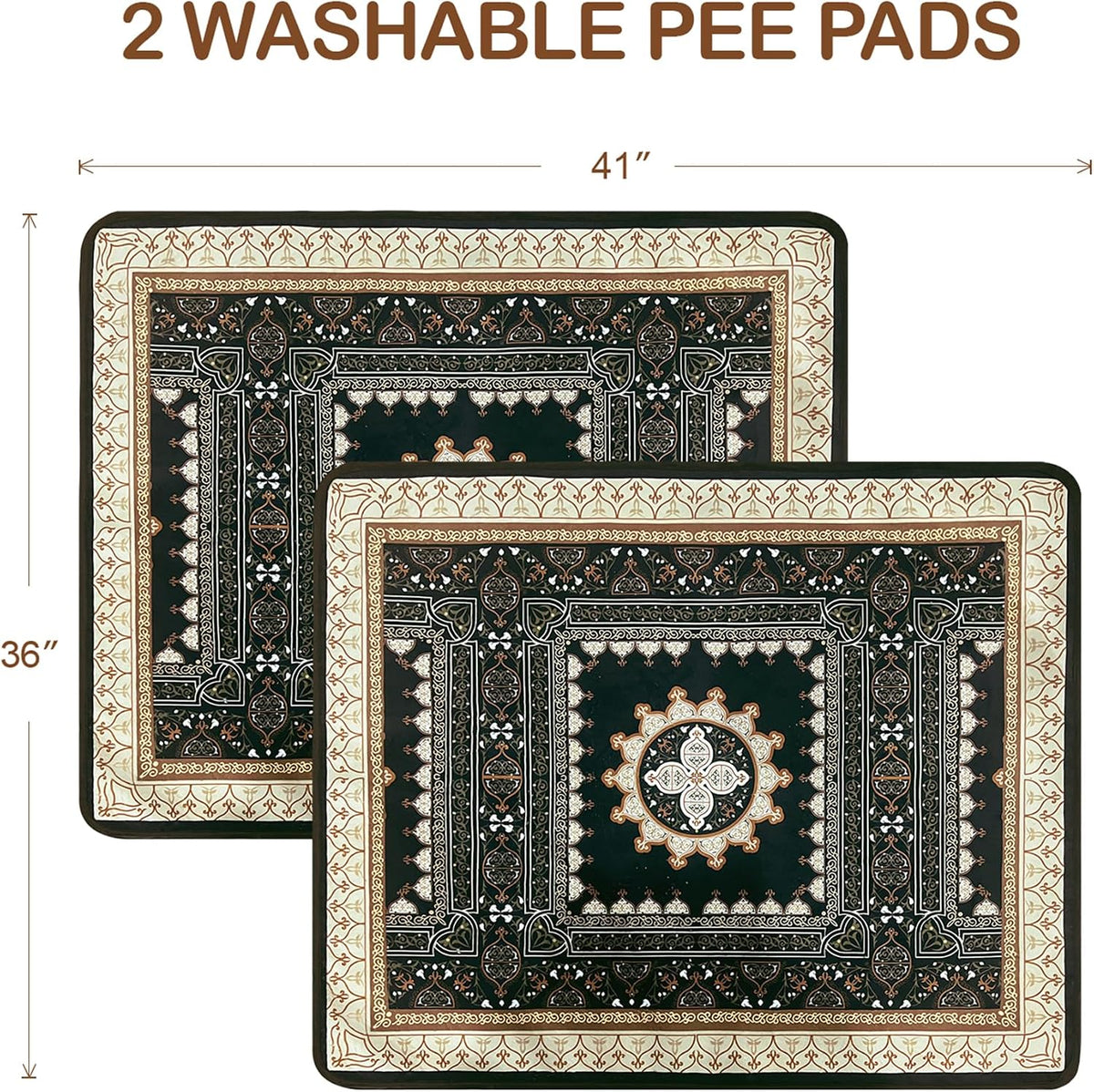 Washable Pee Pads for Dogs, Reusable Puppy Pads 36"x 41" 2 Pack – Essentials for Dogs - Medallion Black Green / 36"*41"(Pack of 2) - image 3