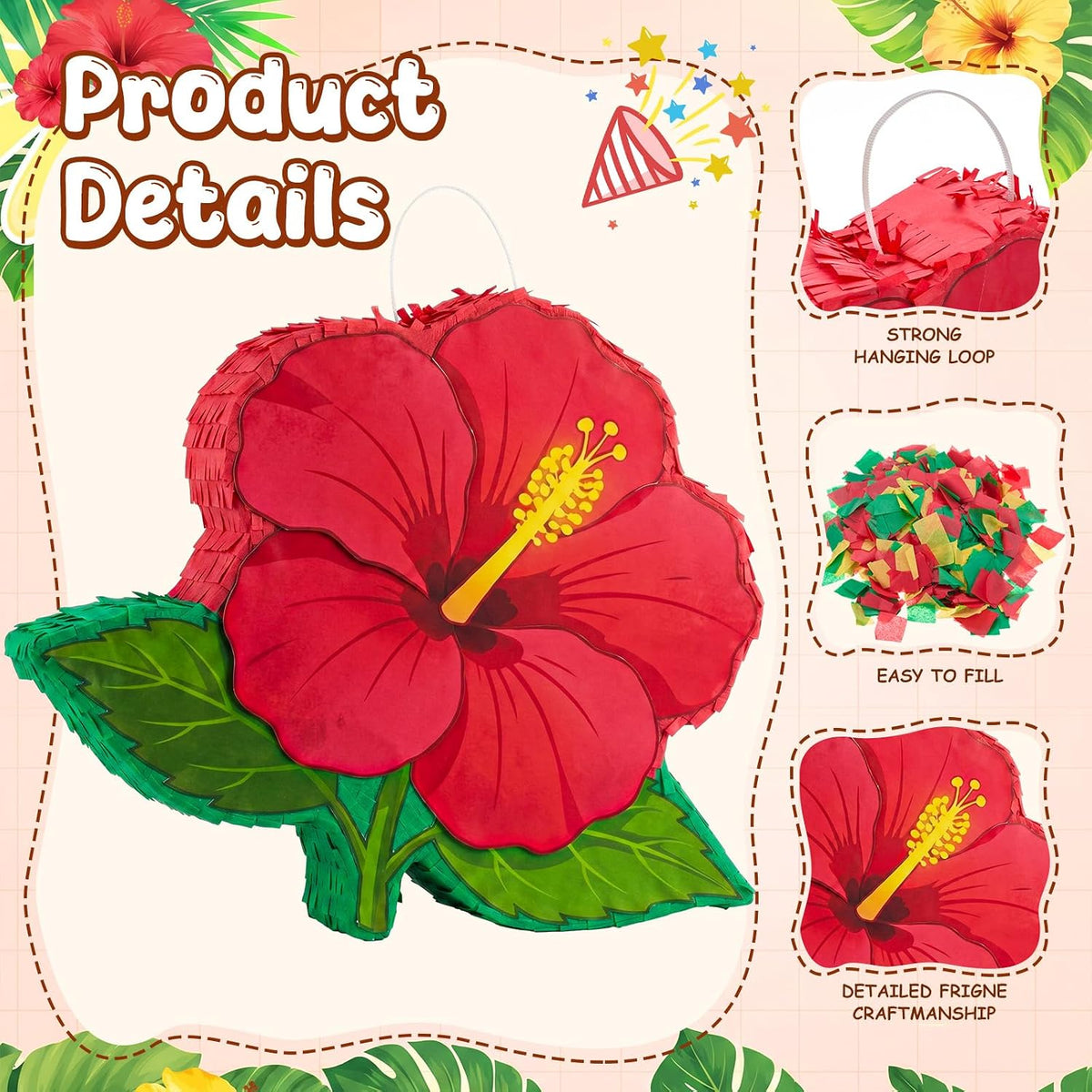 Lewtemi 17.3 inch red chili pepper pinata set with blindfold, pinata stick and confetti - view 36