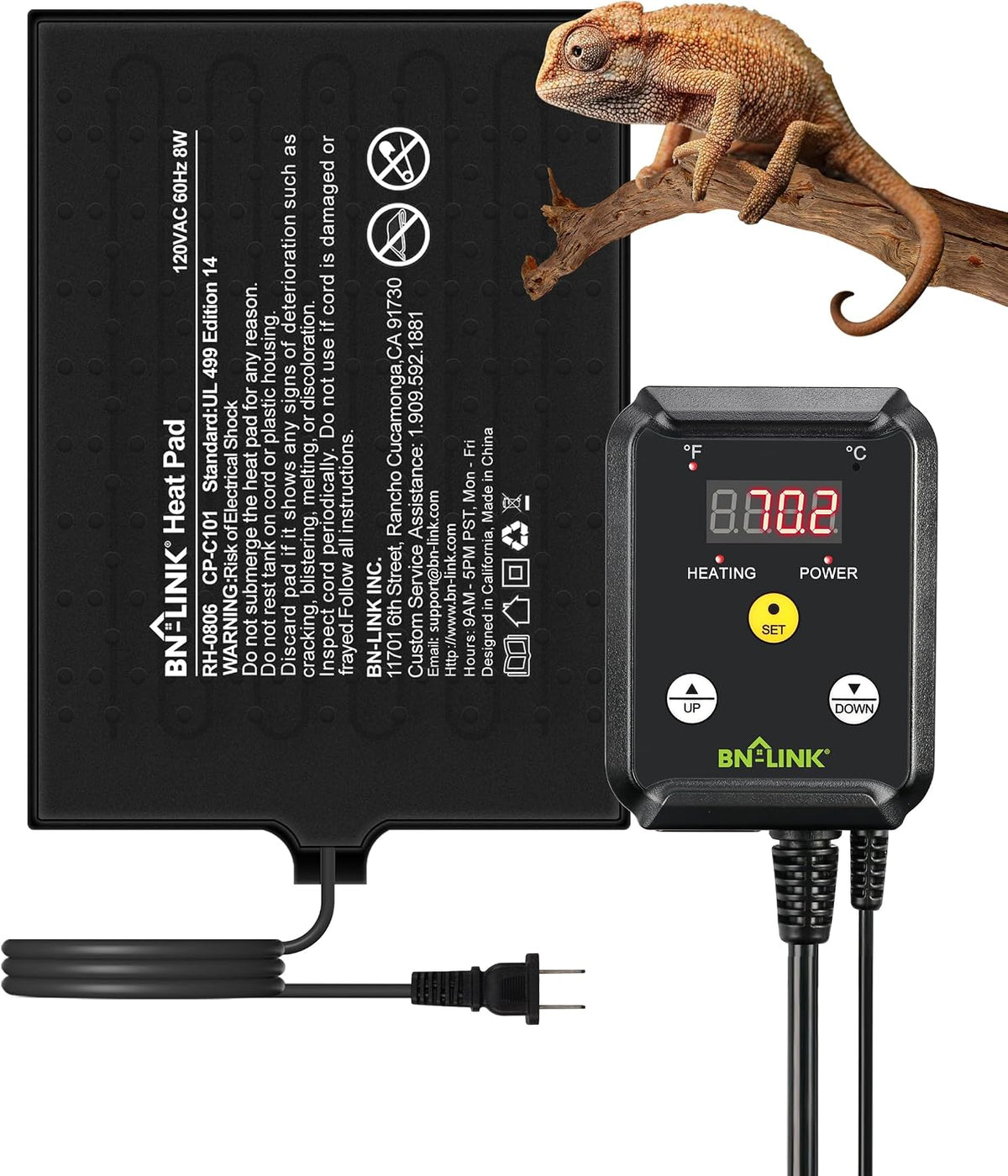 BN-LINK Reptile Heat Pad 6"X8" 8W for 10-20gal Under Tank Terrarium - 6" X 8" with Thermostat