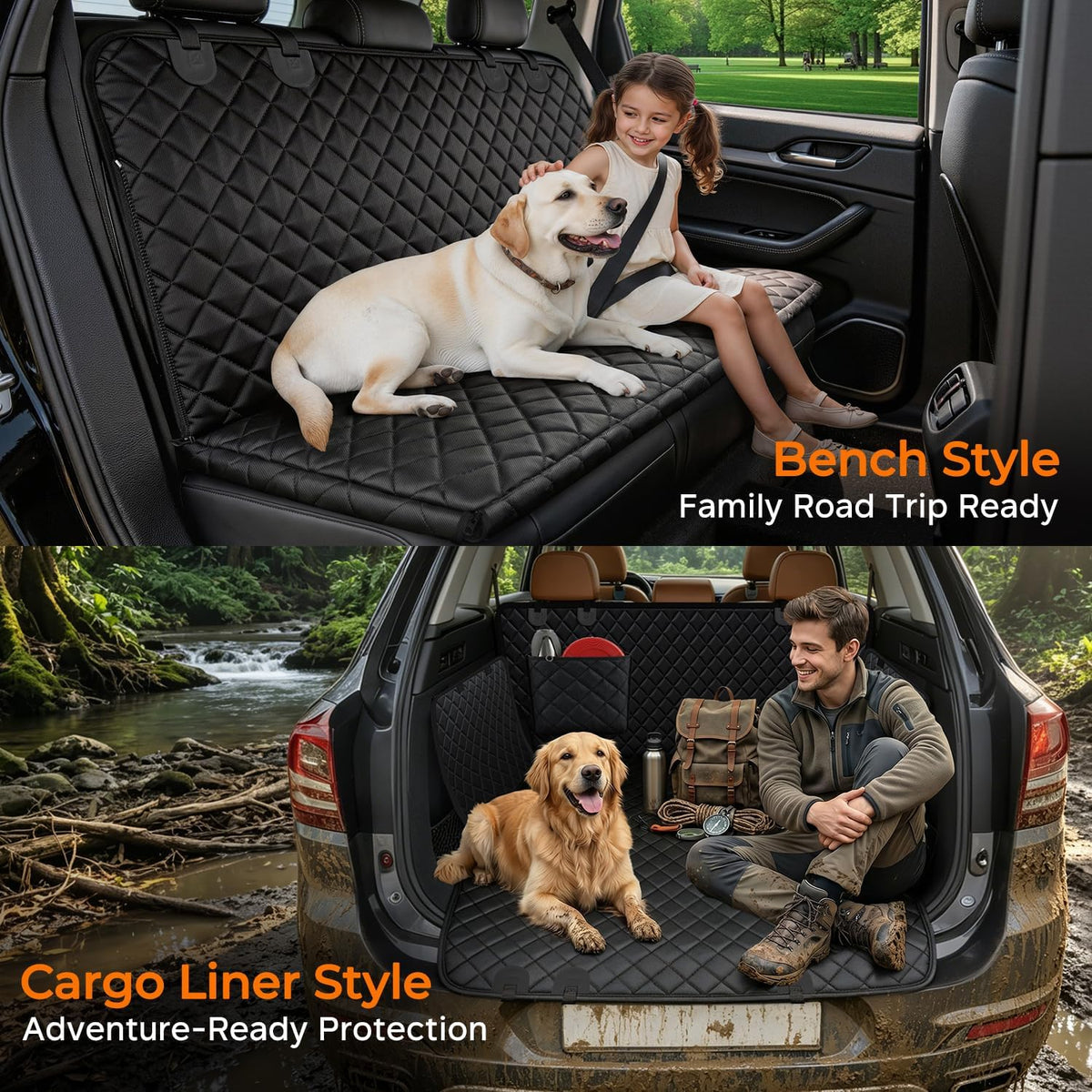 URPOWER Dog Car Seat Cover for Back Seat - All Black / Standard - 54" Length - image 2