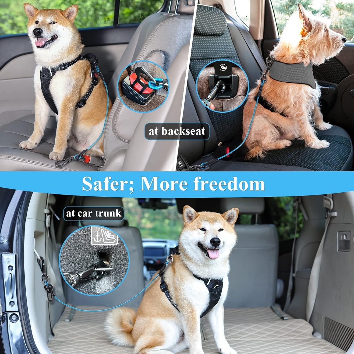 VIVAGLORY Dog Seatbelt Tuffbelt Dog Car Harness, XS - 16 Inch / Blue - image 4