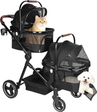 Foldable Double Pet Stroller for 2 Small Medium Cats Dogs – Essentials for Cats - Black / Double