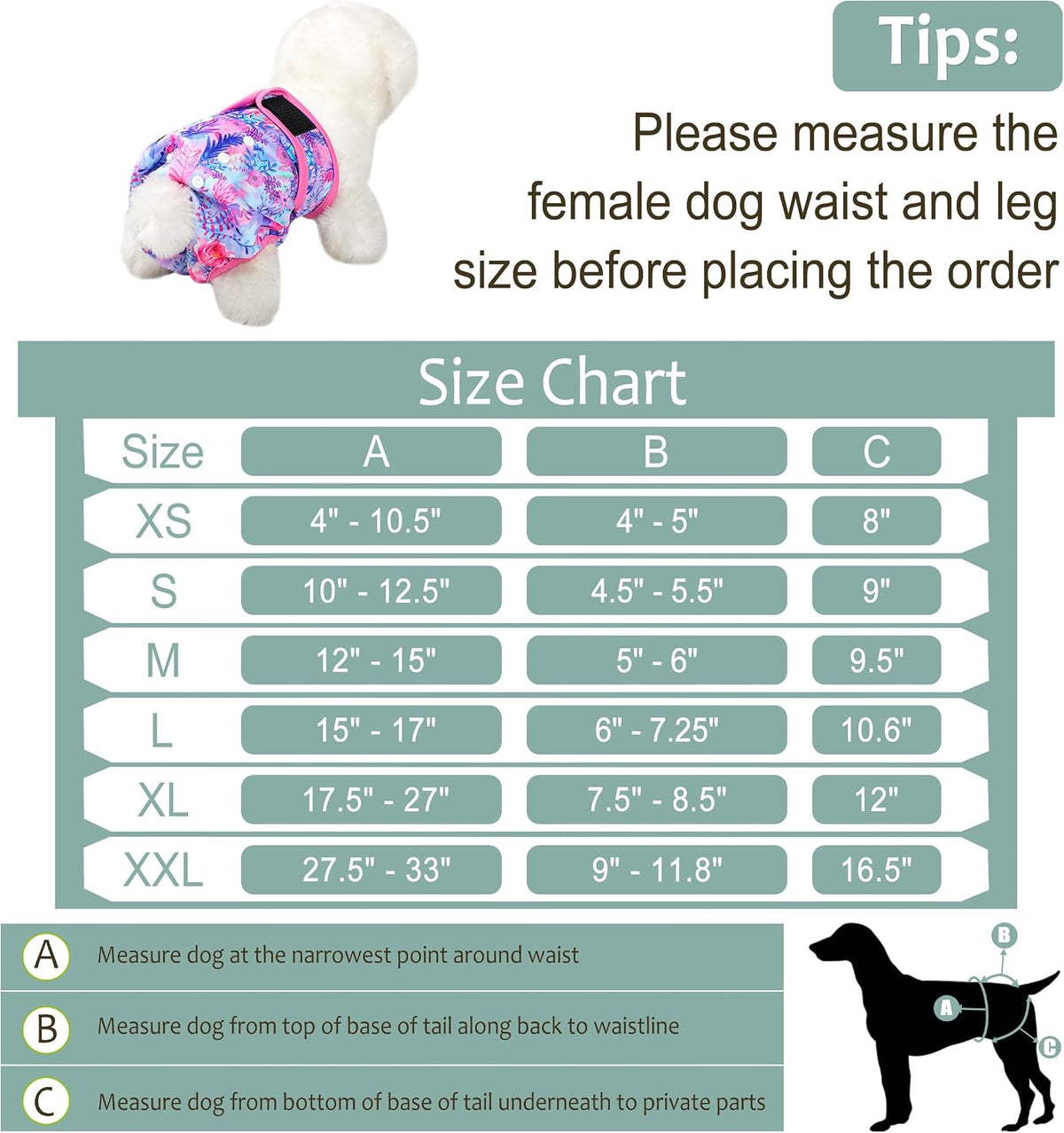 Washable Female Dog Diapers - XX-Large(27.5"-33"Waist) / Colorful and Pink Flowers - image 3
