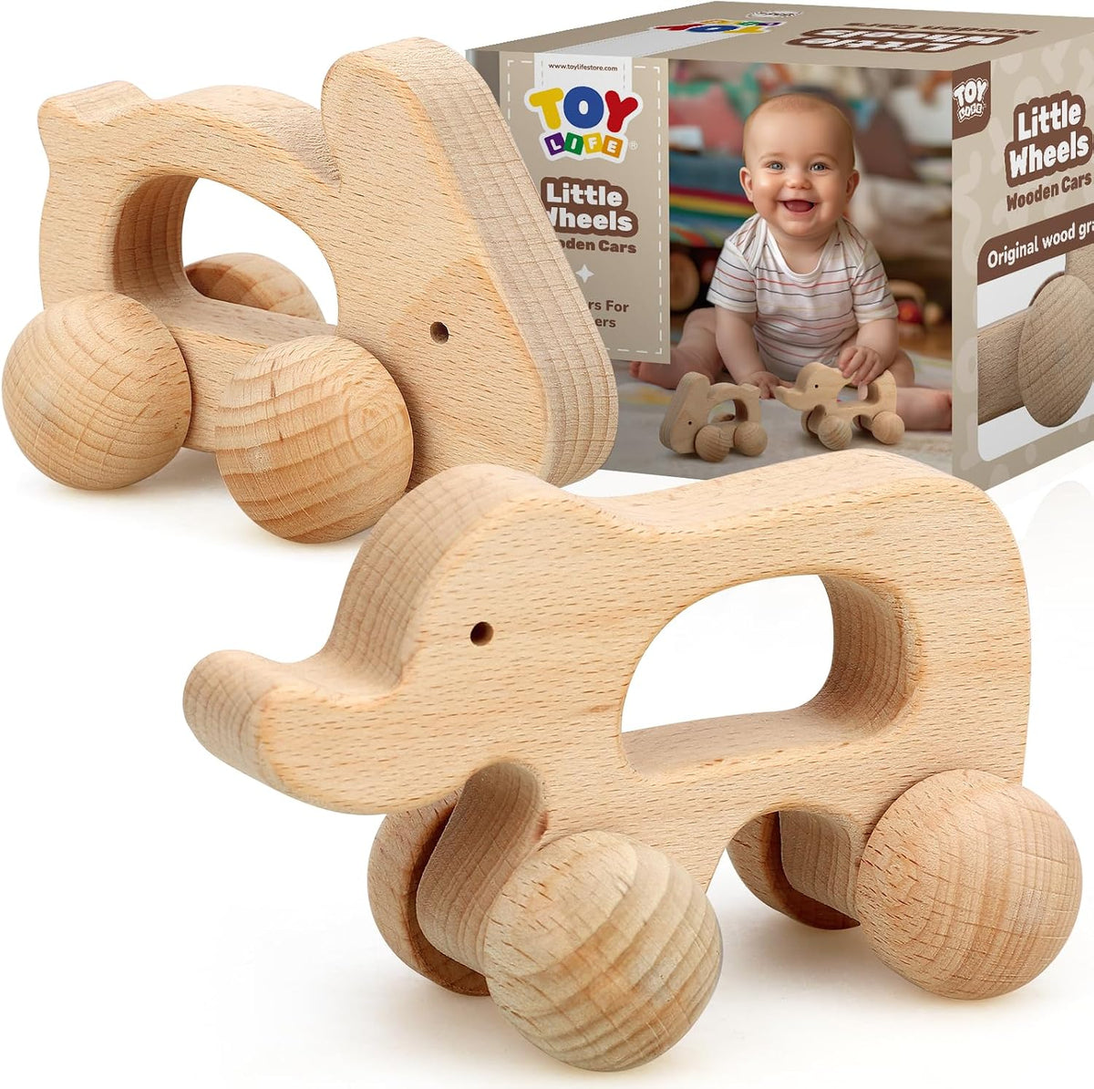 TOY Life Wooden Toys Cars, Montessori Baby Toys 6-12 Months - Animal Set