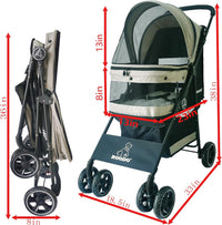 ROODO 4 Wheel Dog Cat Pet Stroller Best Lightweight Foldable Compact - Light khaki - image 2