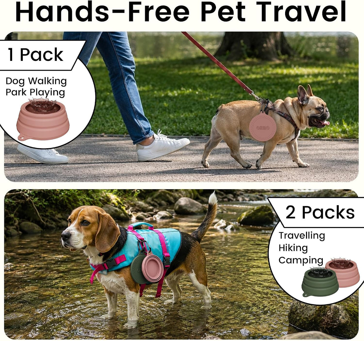 OHMO Spill Proof Collapsible Dog Bowl - 24oz / Coral - image 4