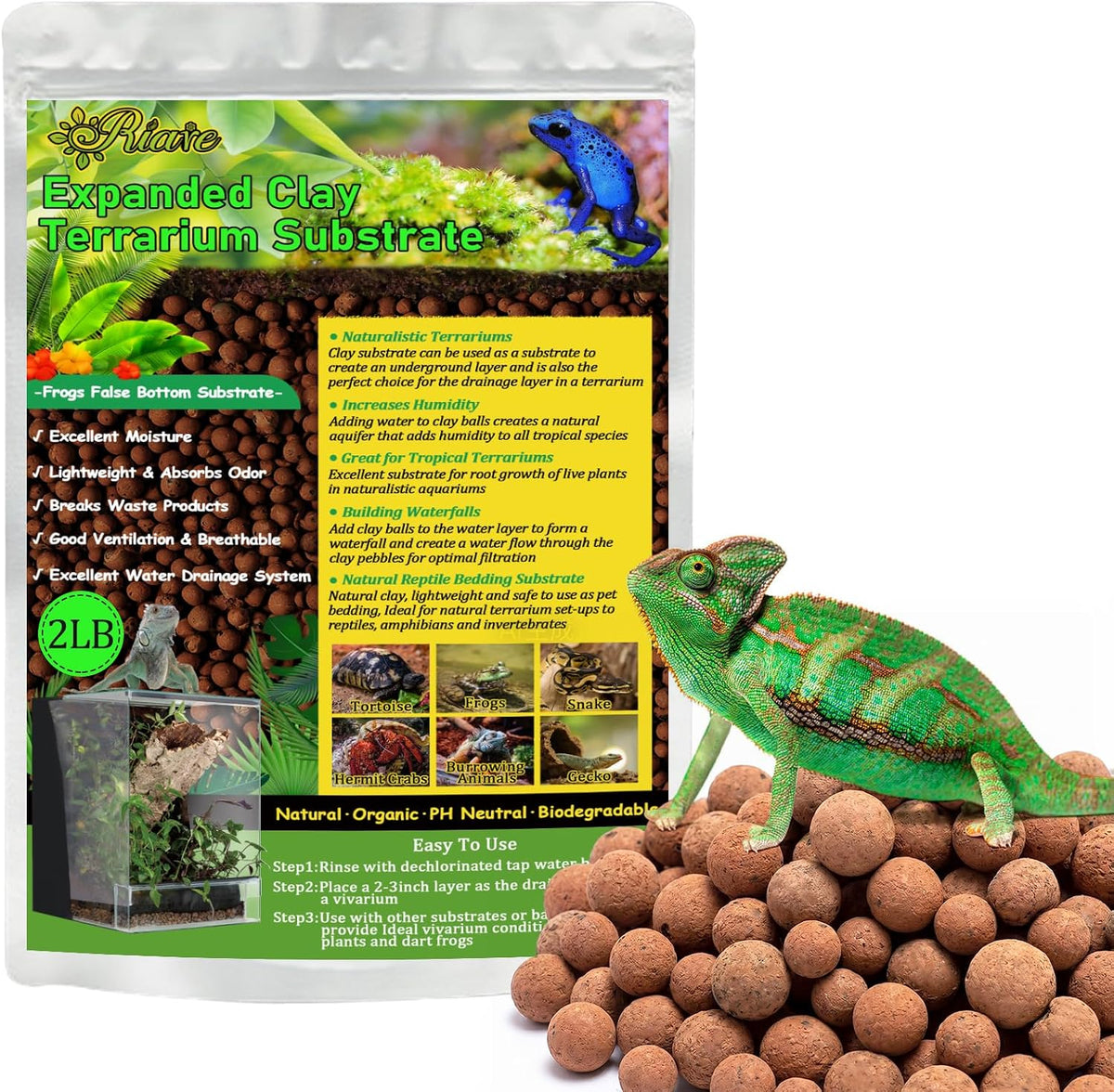 10LBS Organic Expanded Clay Balls Terrarium Substrate for Reptiles – Daily Care for Reptiles And Amphibians - 2LB
