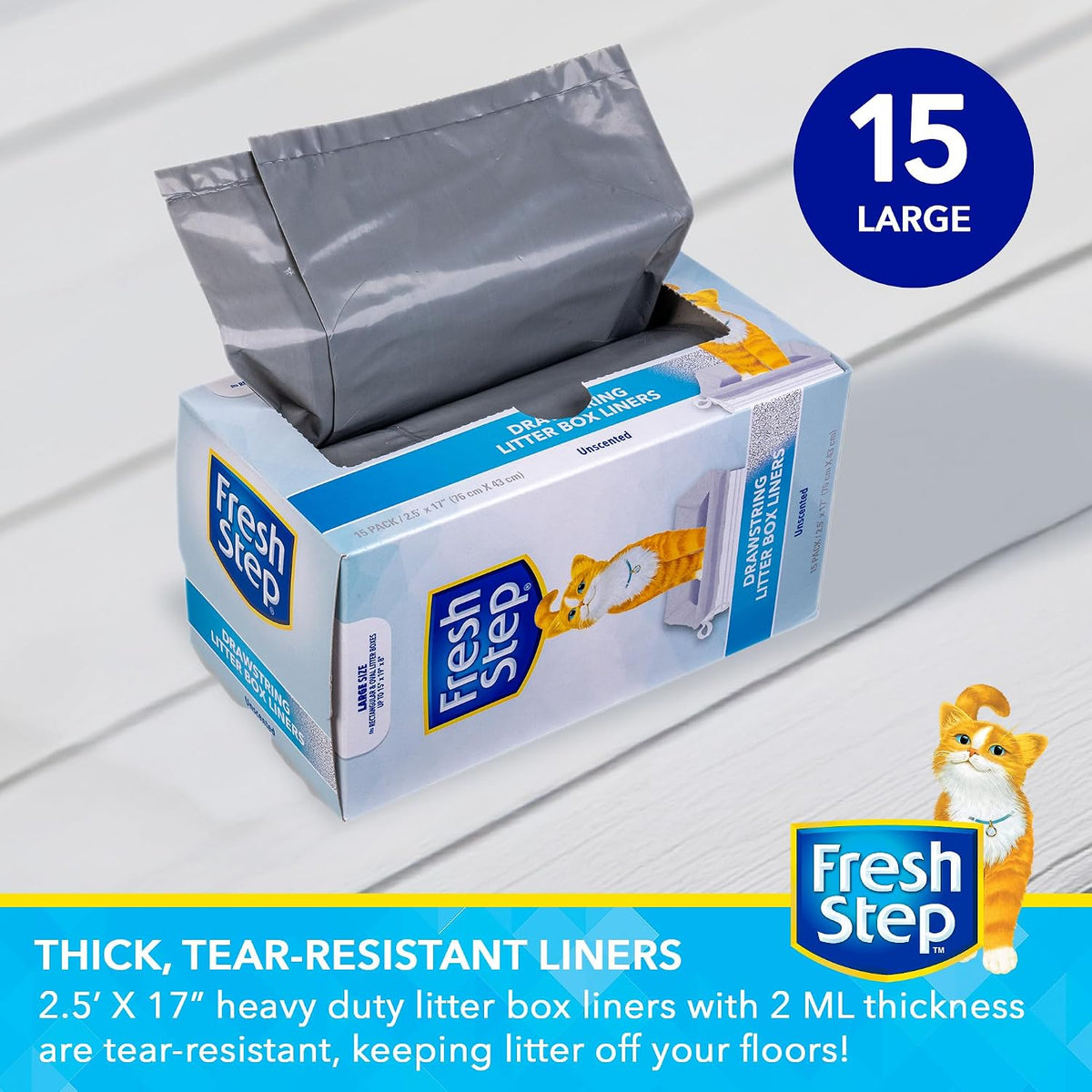 Fresh Step Drawstring Cat Litter Liners, Scented, 2-Pk - Unscented / 15 Count (Pack of 12) - image 4