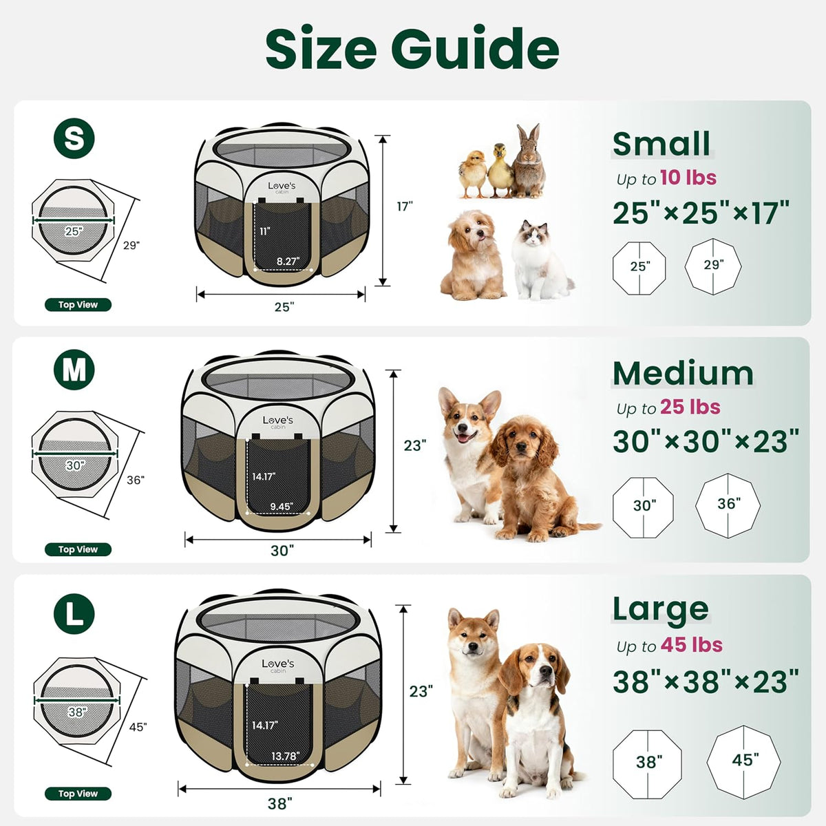 Love's cabin Pet Puppy Dog Playpen - Khaki / 38.0"L x 38.0"W x 23.0"H - image 2