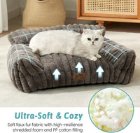 COZY KISS Cute Cat Couch, Fluffy Sofa Bed for Cats and Small Dogs, Premium Faux Rabbit Fur Cats - Grey / Small: 25.5'' x 17.5'' - image 2