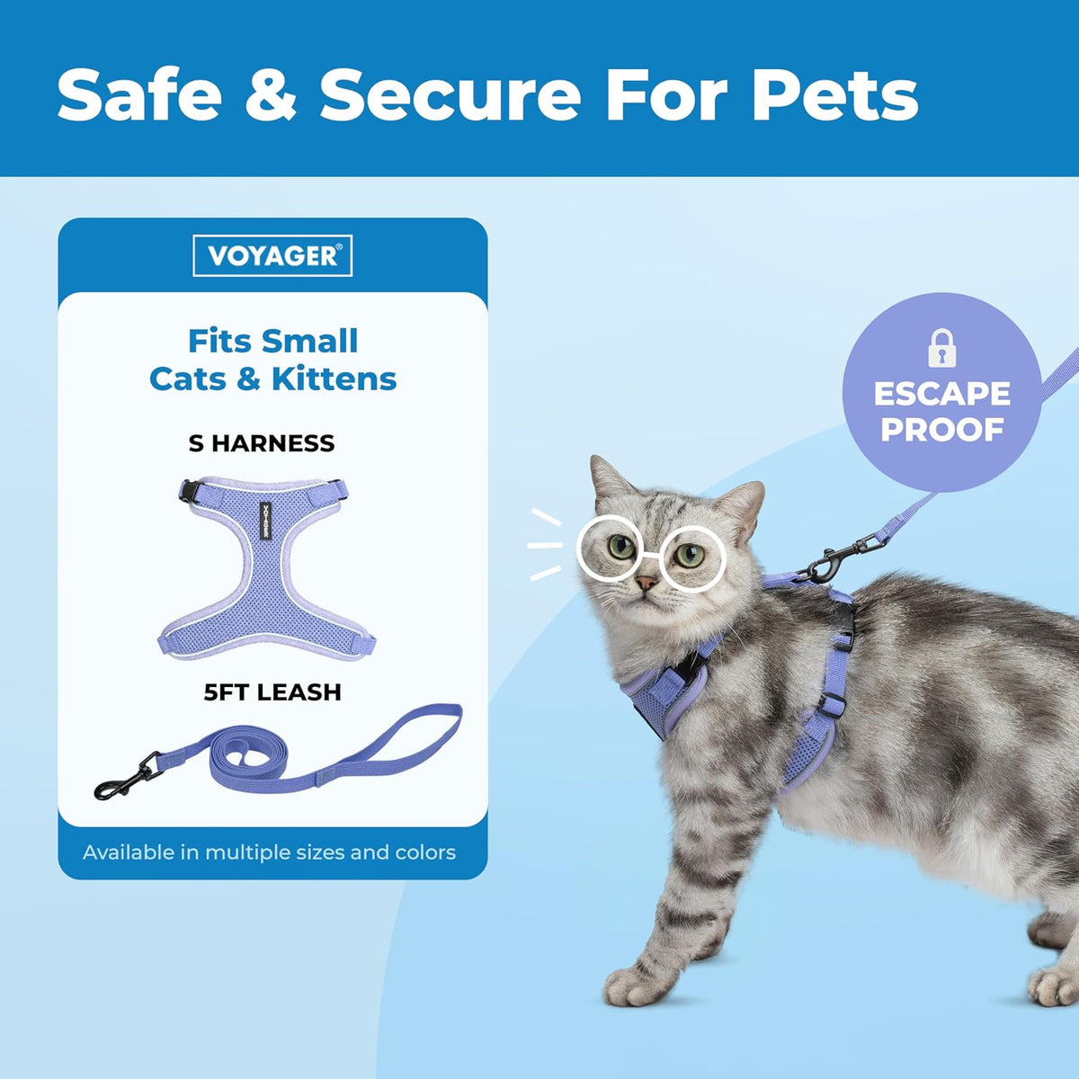 Voyager Escape-Proof Step-in Harness & Leash, Moss Green - Lavender (327) / S (Chest: 15 - 18") - image 2