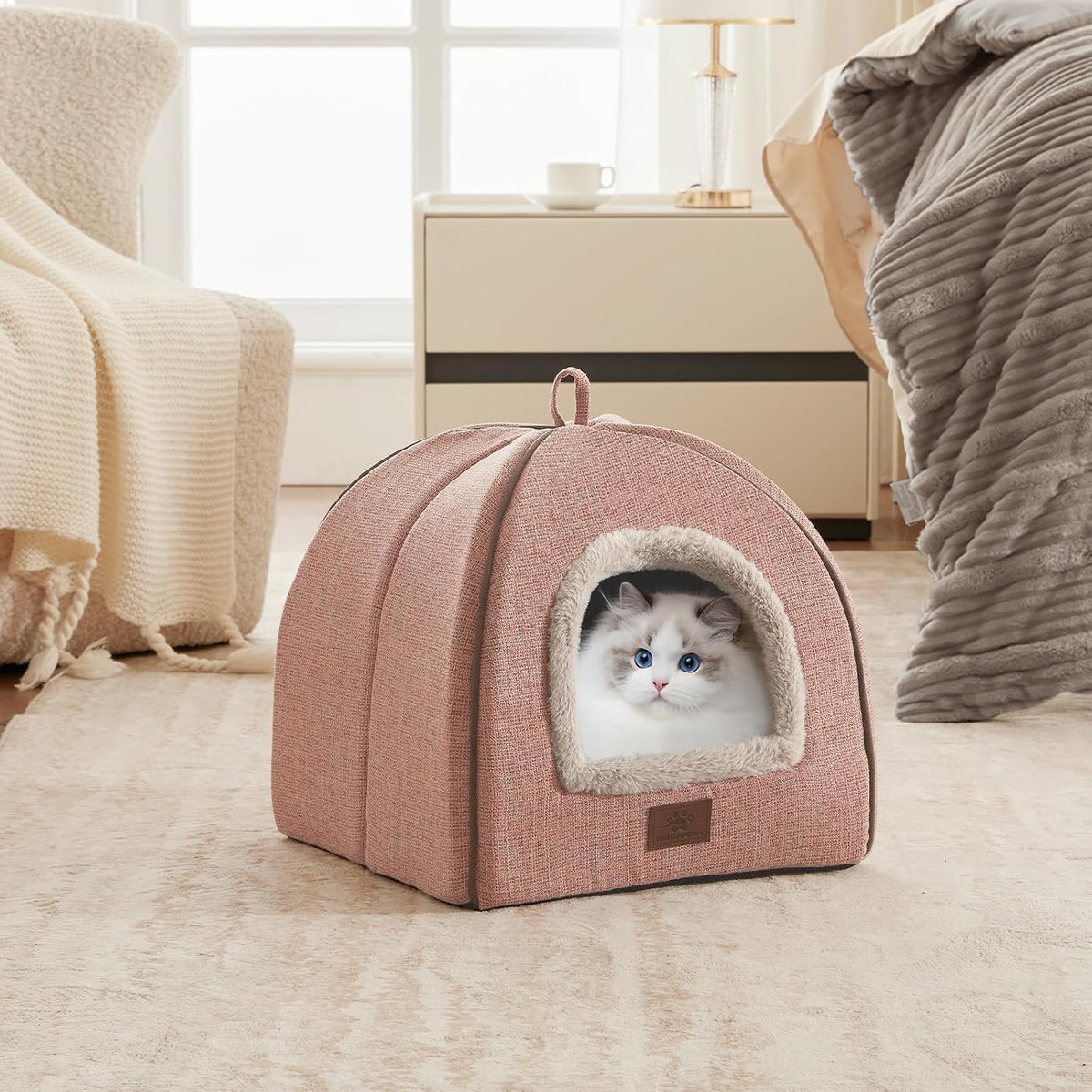 Cat Bed for Indoor Cats - Cat Cave Beds Cat House Cat Tent with Removable Washable Cushioned - Light Pink / M(15 x 15 x 15 Inch) - image 2