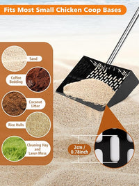 Chicken Poop Scooper with Ergonomic D-Grip 64" Long Handle 4 Sections Adjustable Stainless Steel Chicken Coop Scooper for Sand Sifting Shovel Farm Beach Garden Yard Waste Litter Pooper Cleaning Tools
