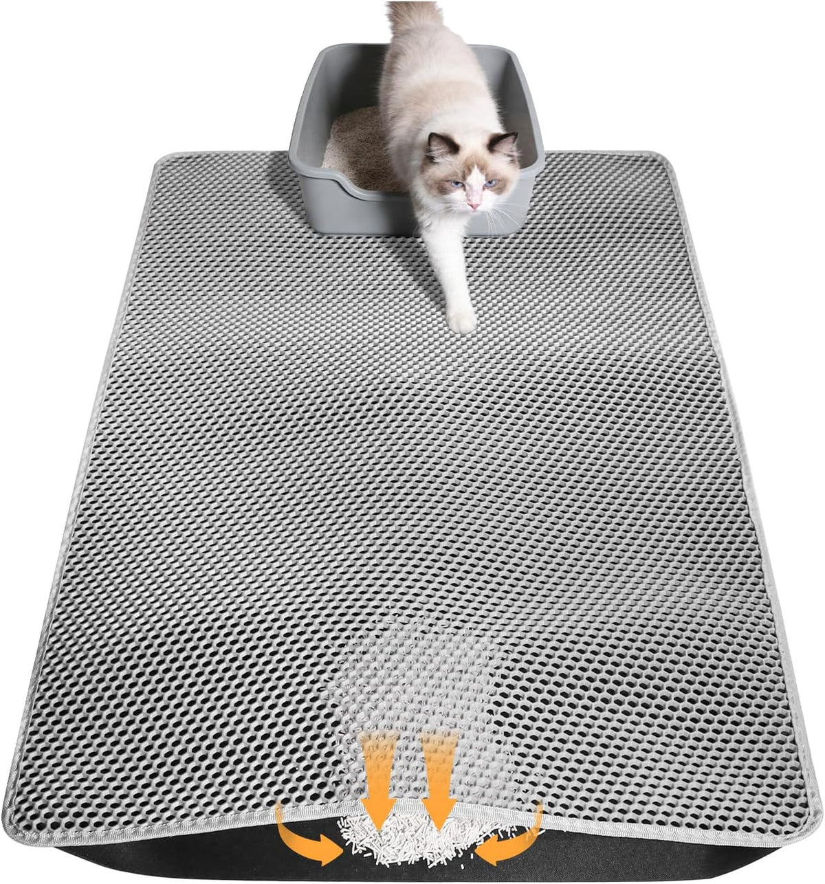 Cat Litter Mat 24"x15", Double Layer Waterproof Litterbox Mat - 46x26 Inch / Gray