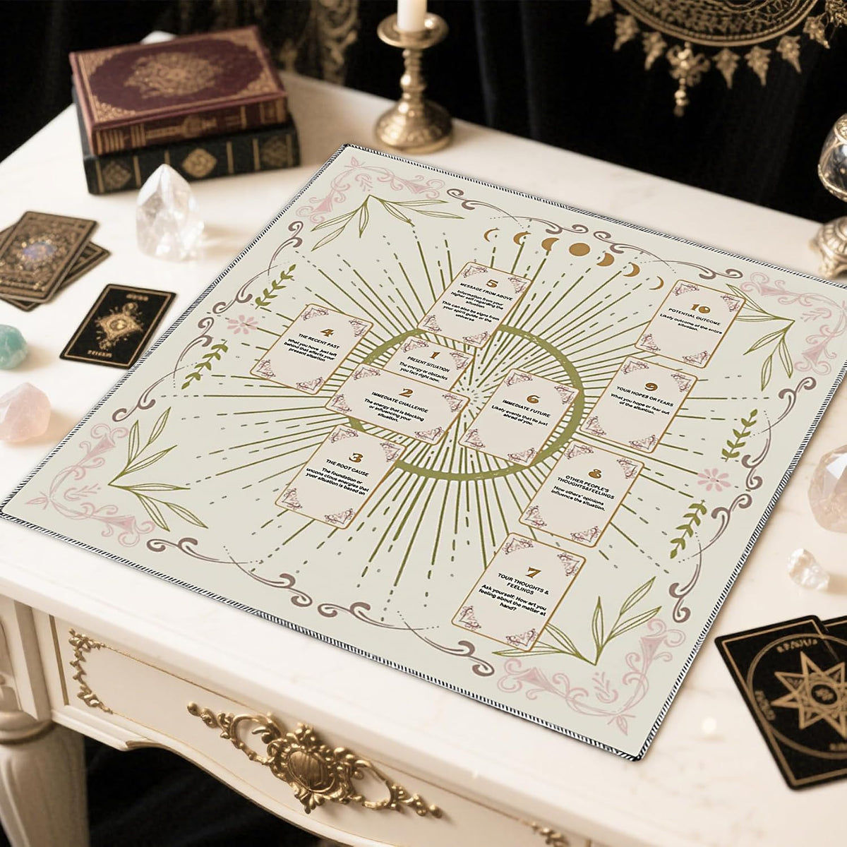 Knana white velvet tarot cloth with Celtic cross and moon design - view 7