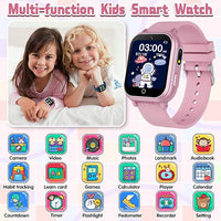 Kids Smart Watch Gift for Girls Ages 3-12, IP67 Waterproof, 32 Puzzle Games, HD Touchscreen Dual Camera Vedio Pedometer Music Player, Kids Watch Toy Birthday Gifts for Girls Ages 5 6 7 8 9 10 (Pink)
