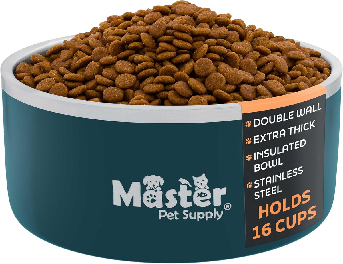 Master Pet Supply Stainless Steel Dog Bowls 128 oz Heavy Duty Aqua Sky – Essentials for Dogs - Emerald Sea / 16 Cups (128 oz)