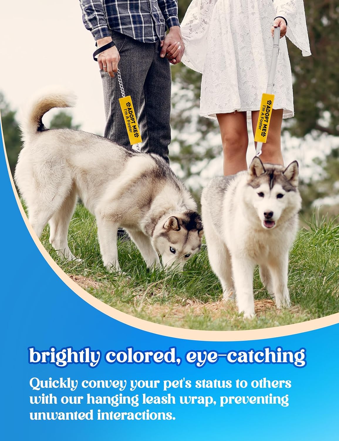 KISJO yellow Adopt Me I'm A Foster dog leash sleeve with hanging ID patch - view 3