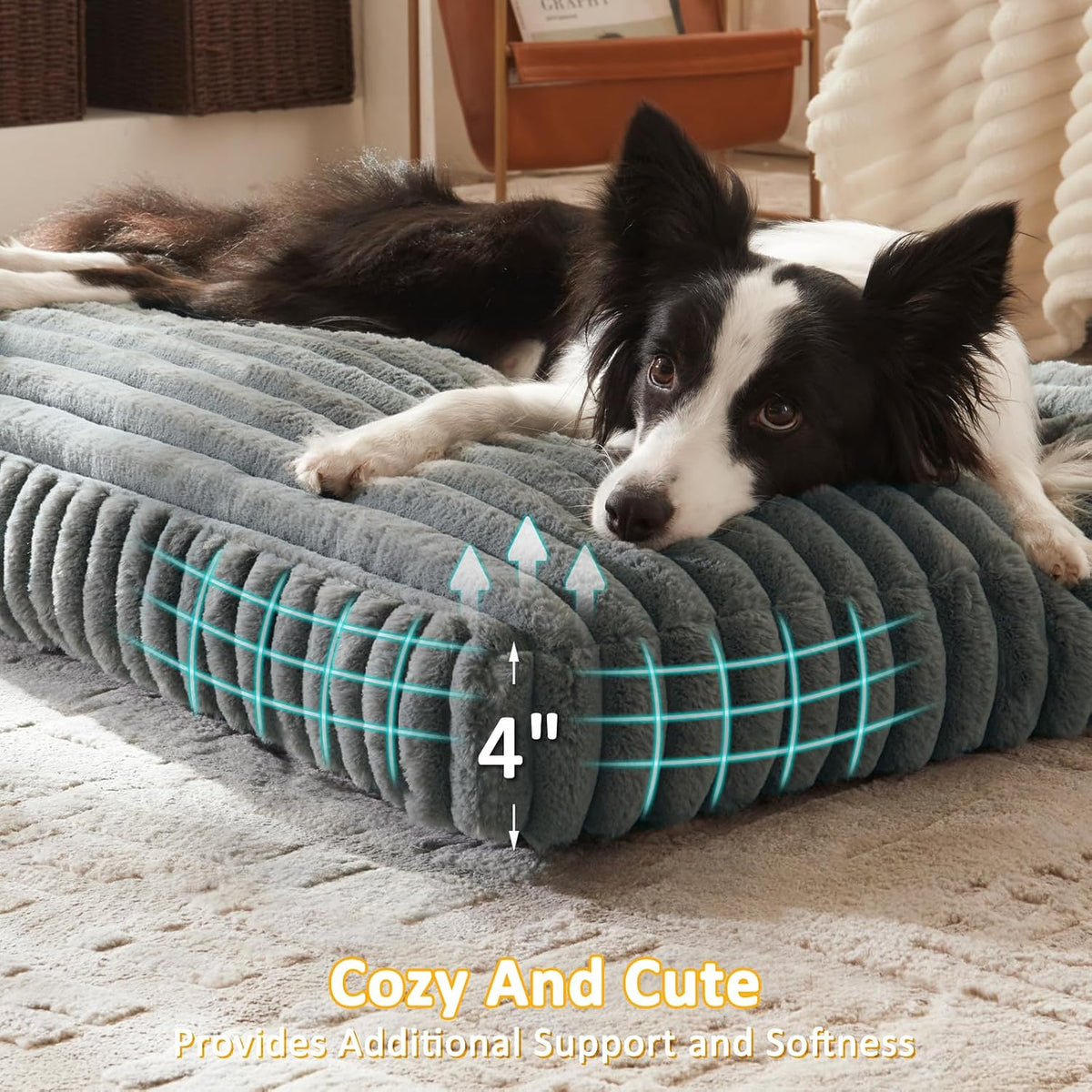 FURTIME Dog Beds Large Sized Dog, Washable Dog Bed for Crate - Grey / XL(44"x31"x4") - image 3