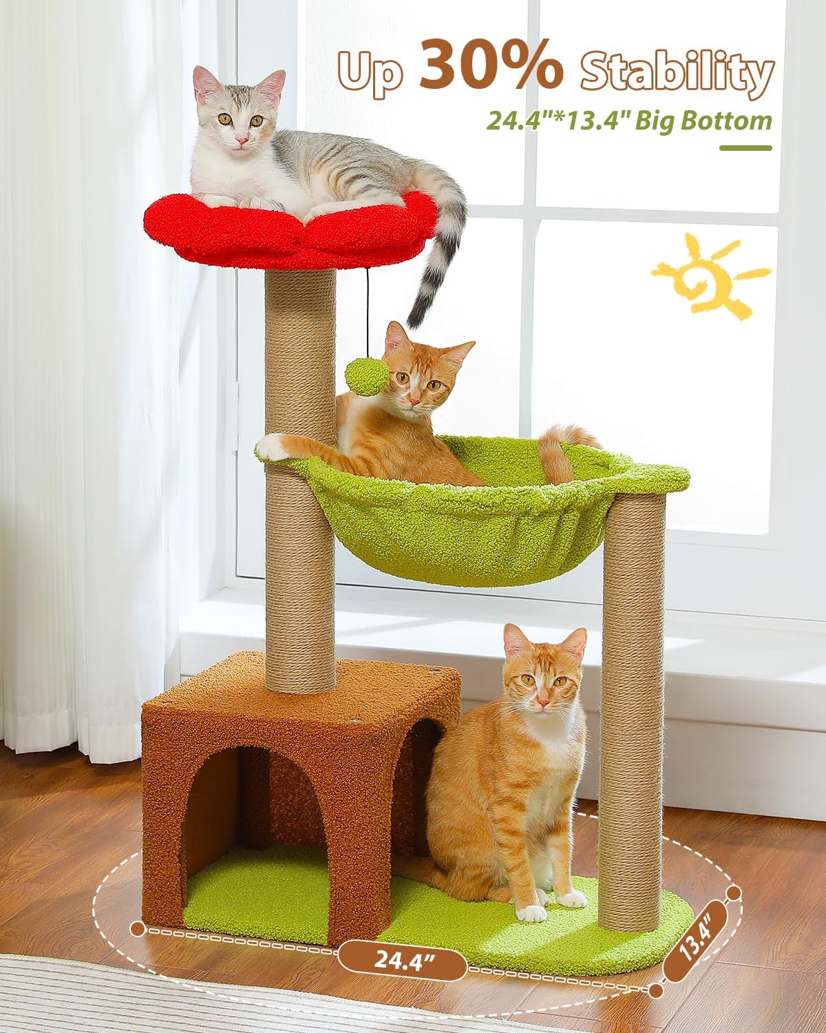 Flower Cat Tree with Large Metal Frame Hammock - 35" Upgraded Flower Cat Tree / Forest Brown - image 3