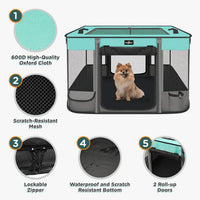 Foldable Pet Kitten Playpen - Black Teal 03 / Large(35.4''×27.5''×23.6'') - image 2