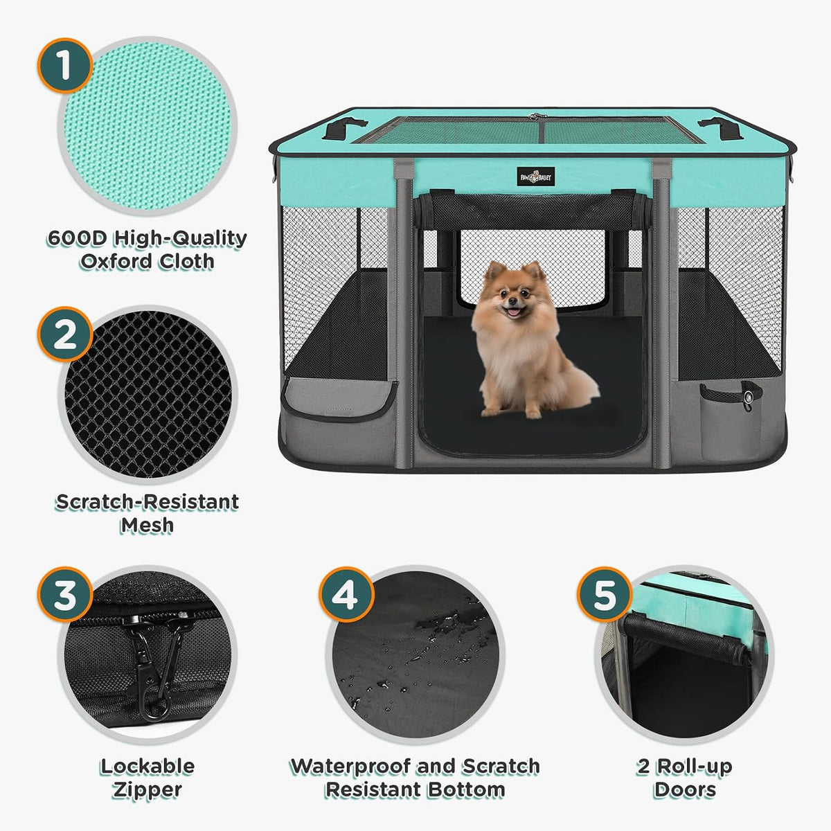 Foldable Pet Kitten Playpen - Black Teal 03 / Large(35.4''×27.5''×23.6'') - image 2