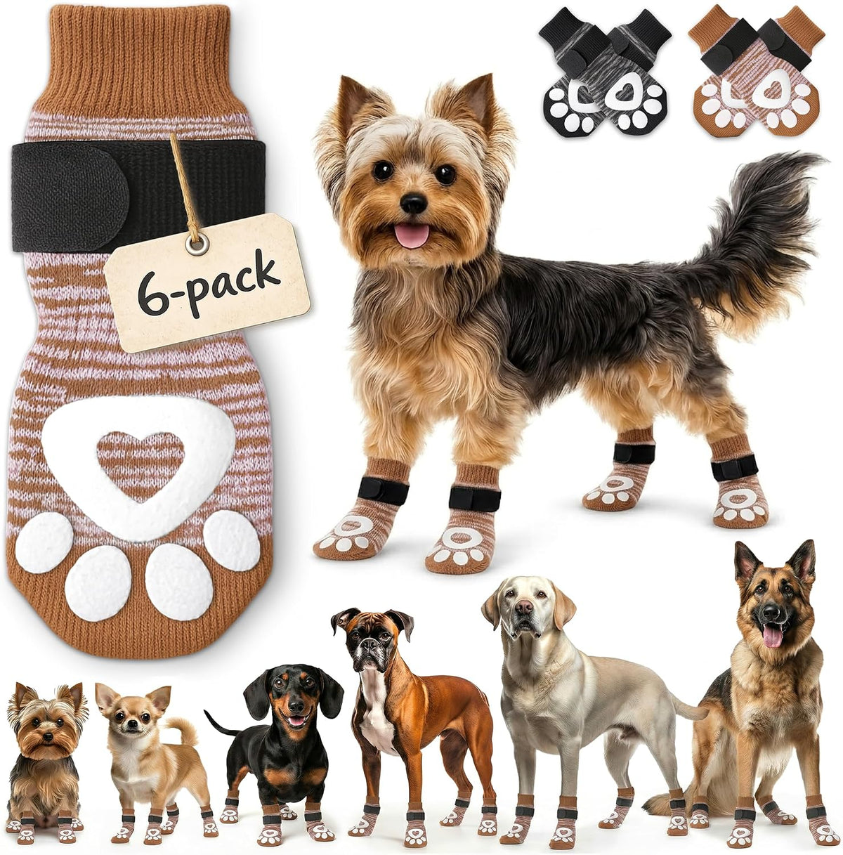 Anti Slip Dog Socks, Dog Socks to Prevent Paw Licking - Brown / XS