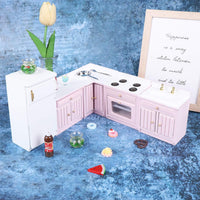 1:12 Scale Dollhouse Kitchen Furniture Set, Fridge, Sink - Brown - image 4