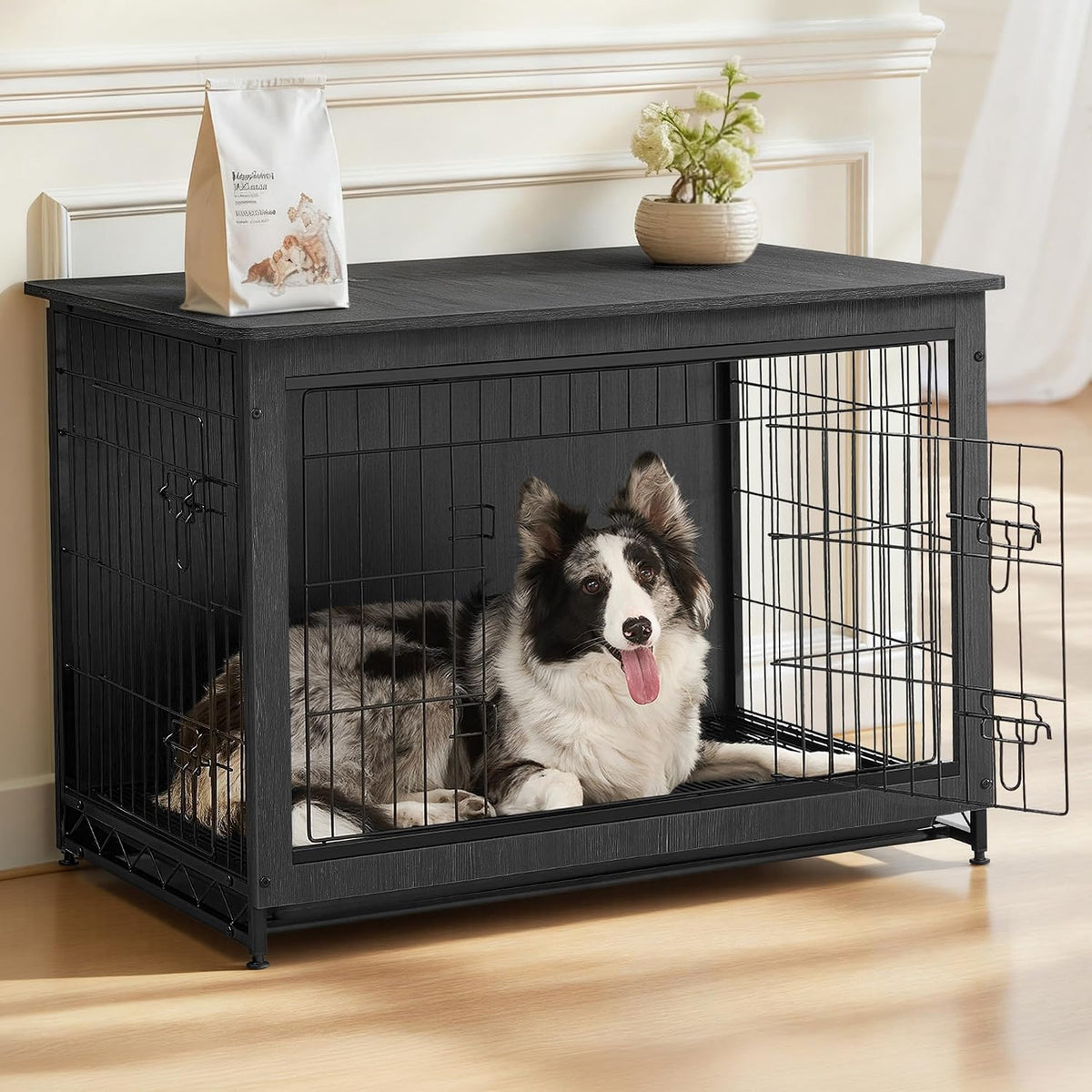 Feandrea 27.2" Dog Crate Furniture - Ink Black / 56.1"L x 33.7"W x 33.8"H