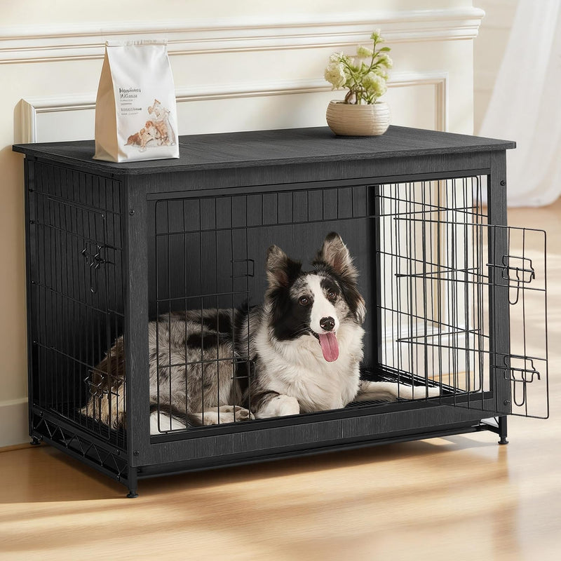 Feandrea 27.2" Dog Crate Furniture - Ink Black / 56.1"L x 33.7"W x 33.8"H
