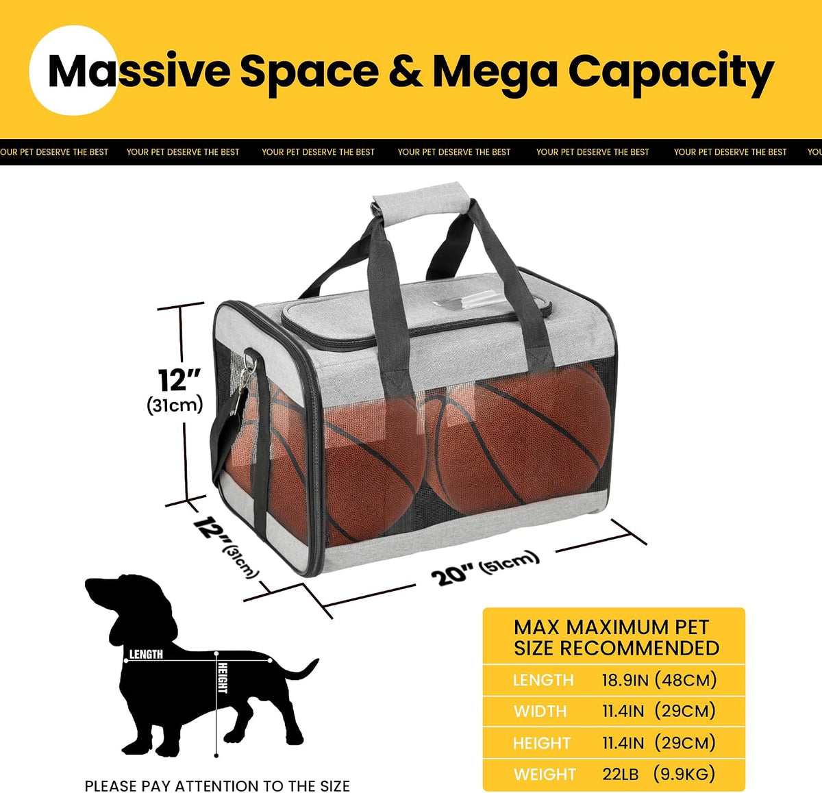 Conlun Cat Carrier Soft-Sided Pets Travel Carriers up to 15 Lbs - Grey / 19.6"L x 12.6"W x 2.5"H - image 2