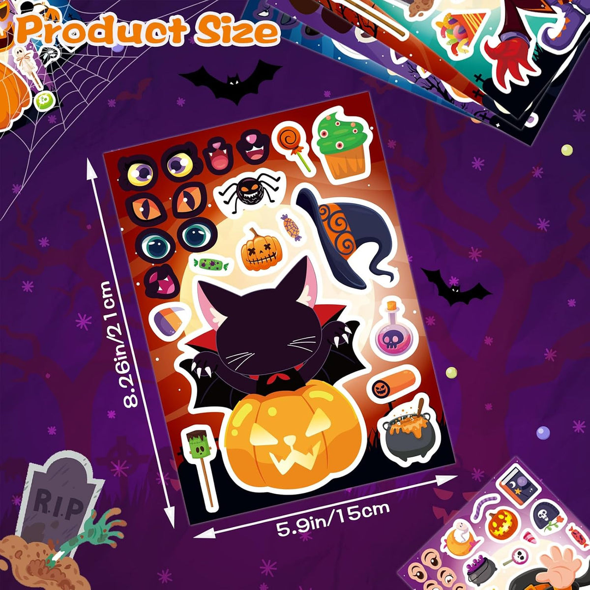 48PCS Halloween Make-a-face Stickers Halloween Characters Stickers - Halloween 16 Style - image 3