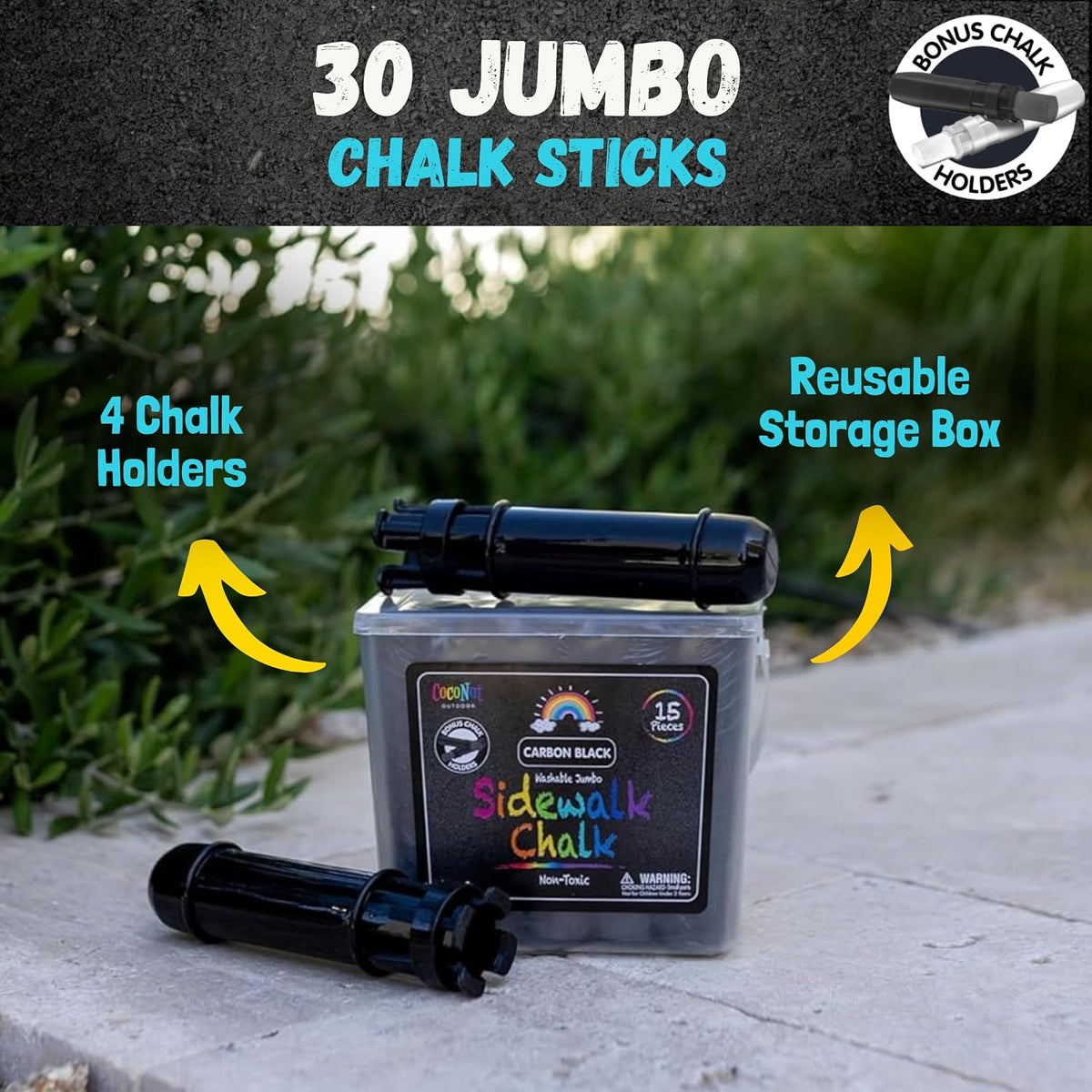 CocoNut Outdoor jumbo sidewalk chalk bucket with 40 thick chalk sticks in 7 colors - view 35
