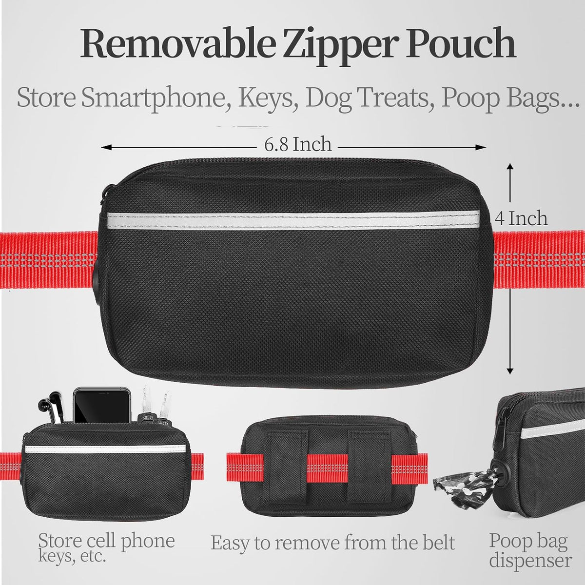 Hands Free Dog Leash with Zipper Pouch - Red / Large - image 2