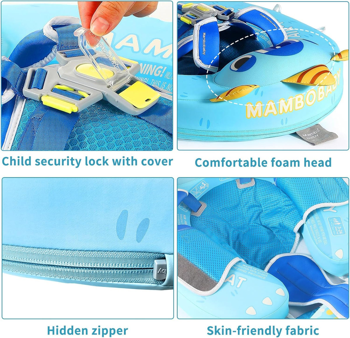 Mambobaby Float with Canopy Size Improved Non Inflatable Infant Baby - Monster Blue - image 4