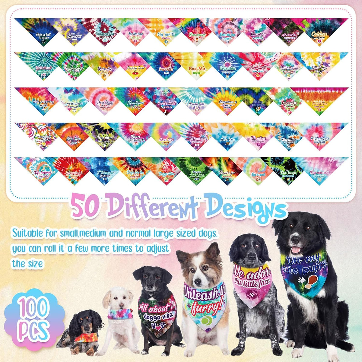 Sweetude 100 Pcs Dog Bandanas Bulk Triangle Bibs Adjustable - Tie-Dye - image 4
