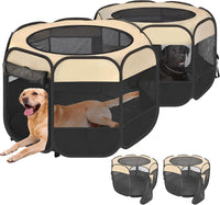 2-in-1 XLarge Cat Playpen - Beige / Round / L, 83.5"L x 41.4"W x 32.3"H
