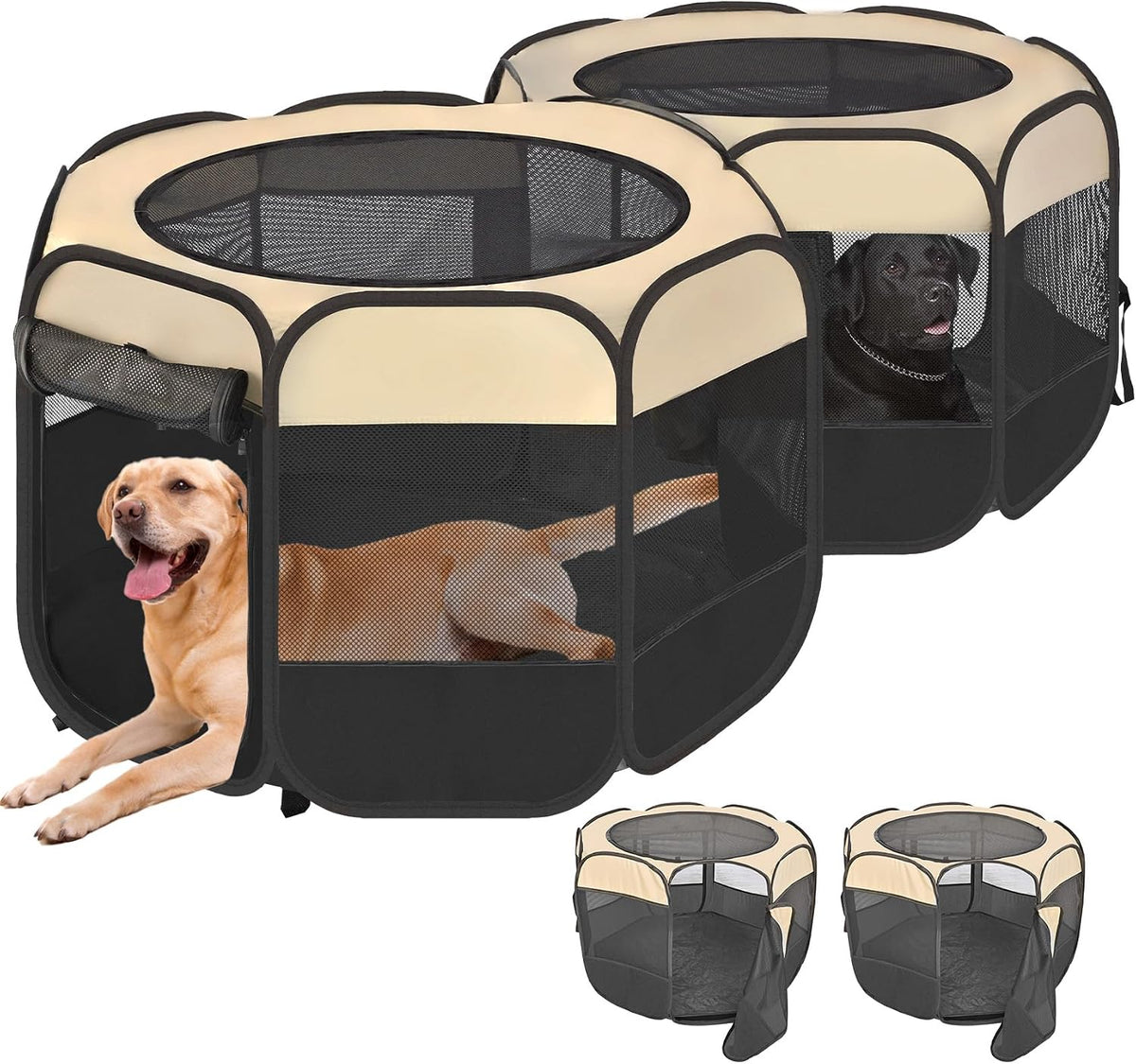 2-in-1 XLarge Cat Playpen - Beige / Round / L, 83.5"L x 41.4"W x 32.3"H