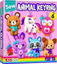 KRAFUN Fairy Tales Sewing Kit for Kids Ages 5-10, 8 Projects - Animal Keyring