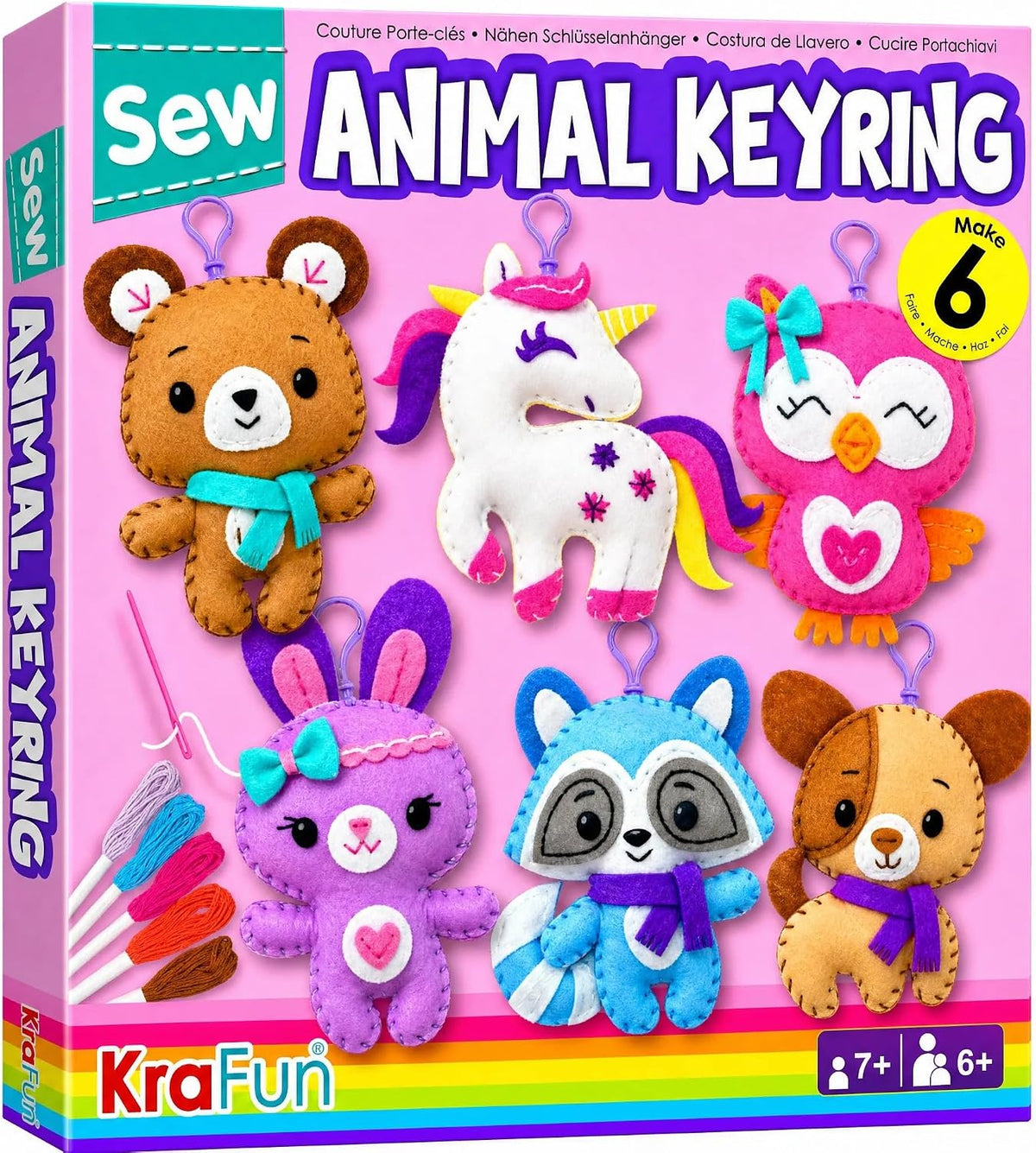 KRAFUN Fairy Tales Sewing Kit for Kids Ages 5-10, 8 Projects - Animal Keyring